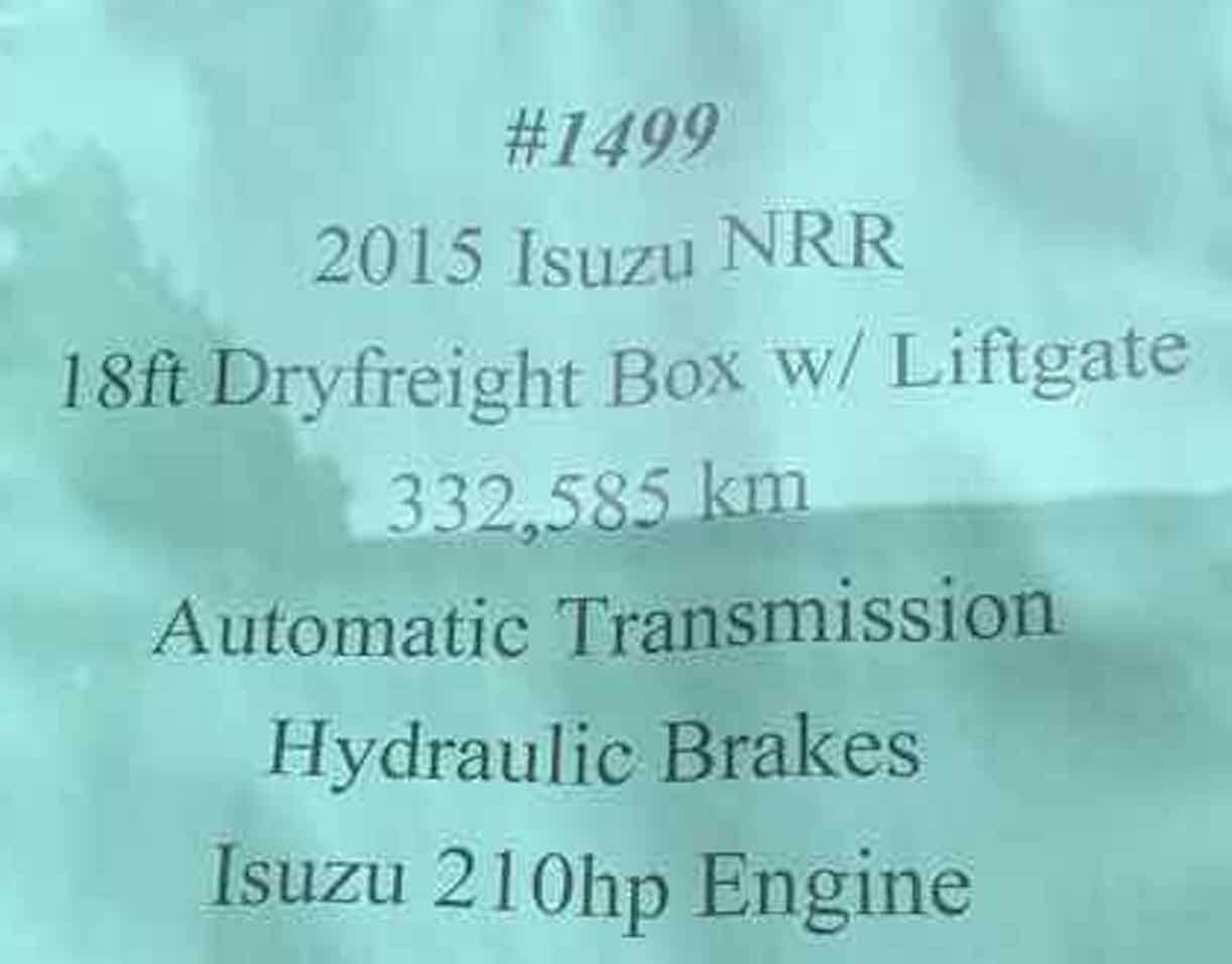 . Isuzu NRR, 2015, 5.2L, AutoT-HydrB, 18ft Box, 84in Door, NE1w#1499 - Image 8