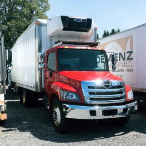 .  Hino 268, 2018, 7.6L, AT-HB, red, 18ft Reefer, 90in Door, Carrier, N#8672