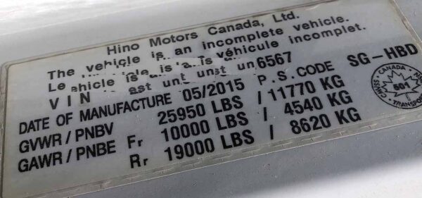 .  Hino 268, 2016, 7.6L, AT-HB, 26ft Box, 90in D, F#6567 - Image 13