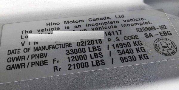 .  Hino 268, 2019, 7.6L, AT-HB, 26ft Box, 96in Door, F#4117 - Image 7
