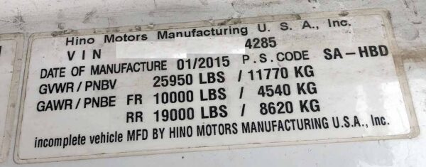 .  Hino 268, 2016, 7.6L, AT-HB, 26ft Box, 90in Door, N#4285 - Image 12