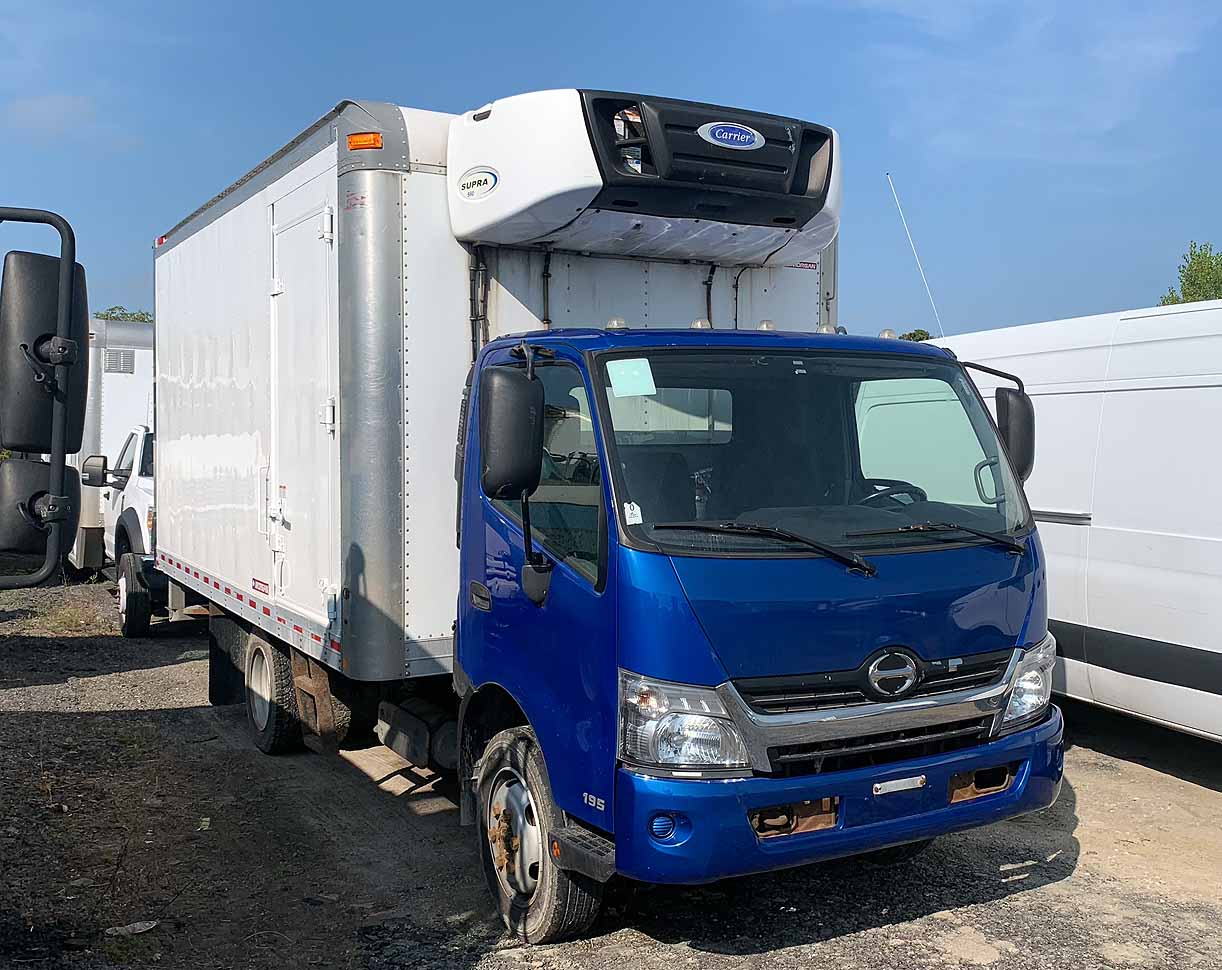 . Hino 195, 2018, 5.1L, AT-HB, blue, 16ft Reefer, 74in +S D, Carrier Supra 560, r, F#0635