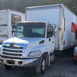 .  Hino 268, 2015, 7.6L, AT-HB, 26ft Box, 94in +S Door, Front Left Box Damage, N#5907