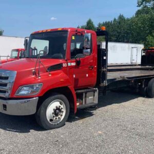 .  Hino 338, 2014, 7.6L, AutoT-AirB, red, 21.5ft Flatbed, NE3c#5796