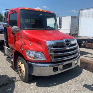 .  Hino 338, 2013, 7.6L, AutoT-AirB, red, 21.5ft Flatbed, NE3c#5456