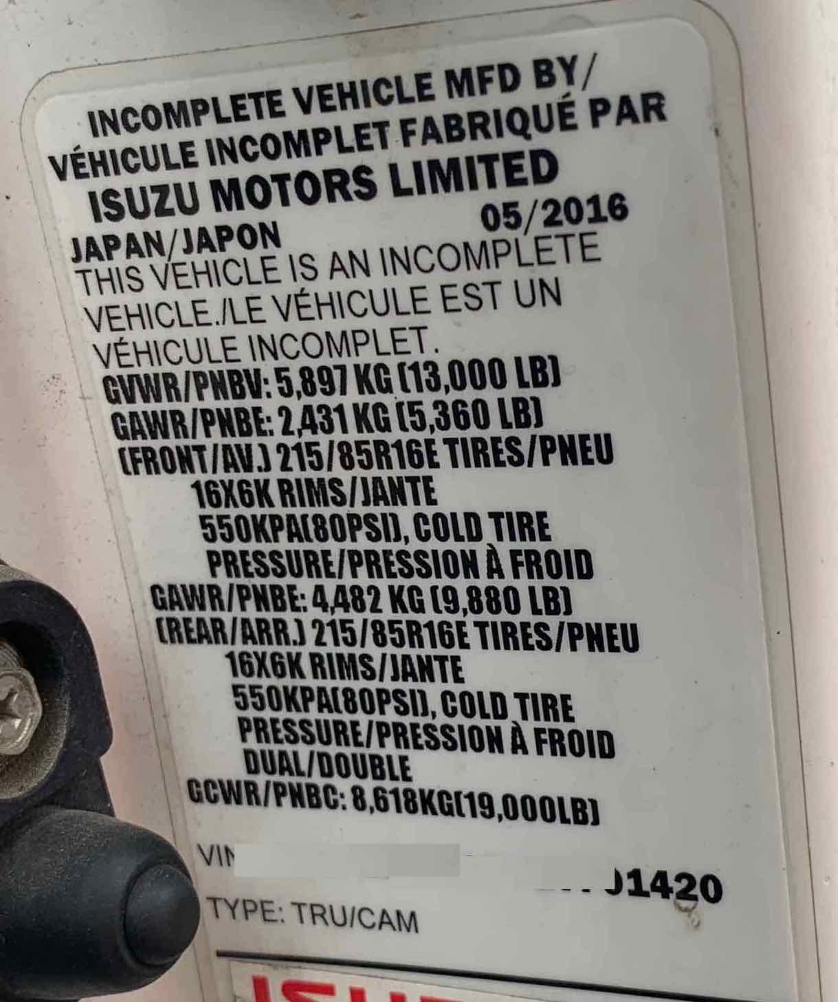 . Isuzu NPR, 2016, 3L, AutoT-HydrB, Cab & Chassis, r, NW10#1420 - Image 7